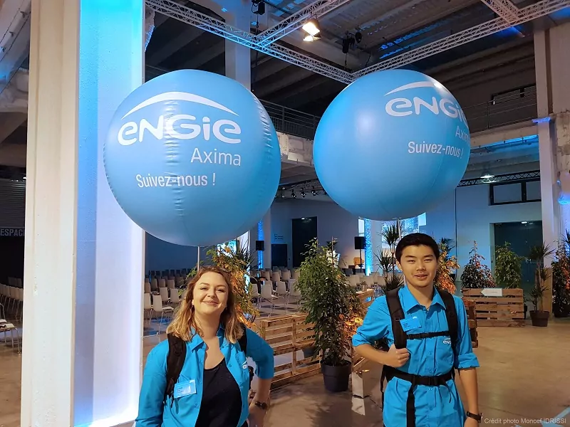 ballon sac a dos publicitaire Engie Axima