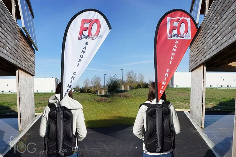 drapeau sac a dos force ouvrière pour manif